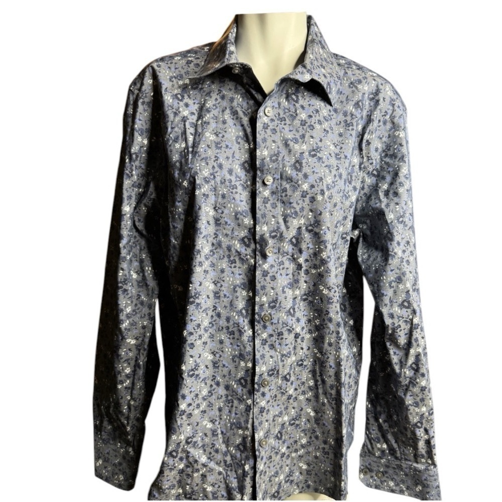 Lucky Brand Men L Shirt Button-Up Slim Fit Blue Long Sleeve 17-17 1/2 -